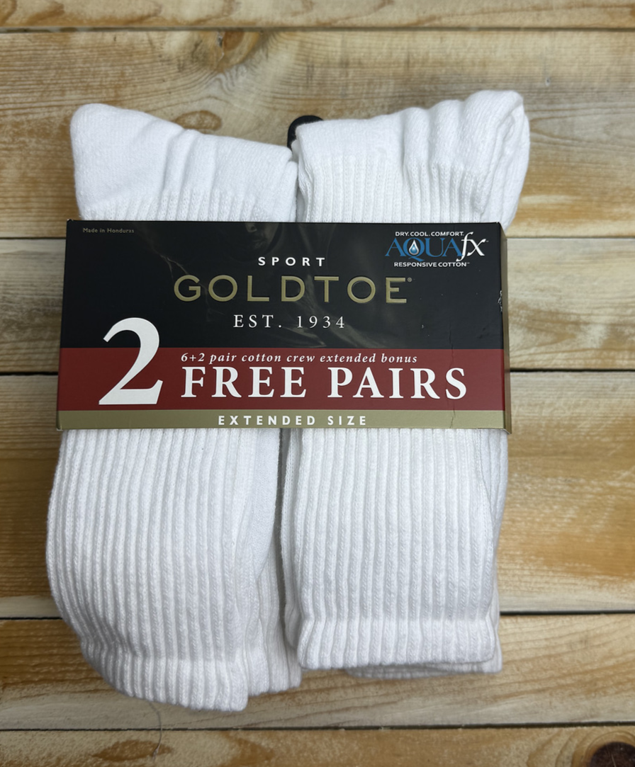 GoldToe Mens Cotton Big & Tall Crew Socks 8-Pair 6+2 Bonus Pack Extended 12-16