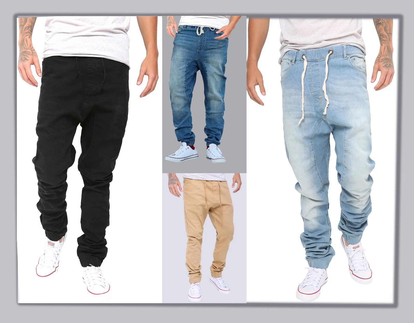 Men Twill Joggers Pants Drawstring Elasticized Waist Hip Hop Casual Cargo Pants