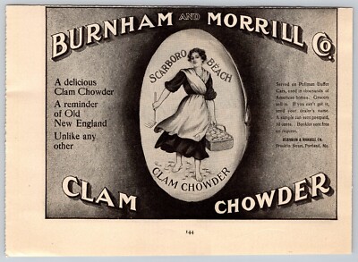 1905 Print Ad Burnham & Morrill Clam Chowder Scarboro Beach Pullman Buffet Cars