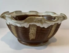 Brown Earthtones Drip Glaze Ruffled Pottery Fruit Bowl Decorative Handmade Bowl