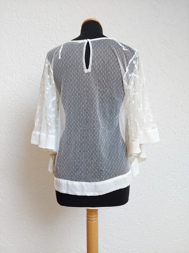Weiße Netz Stickerei Bluse von Zara, Gr. L - Bild 2 von 4