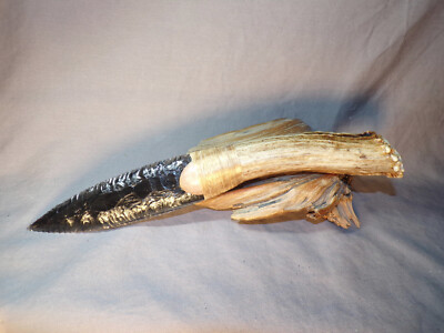 Unique Ribbon Obsidian Paleo Knife Flint Knapping Black Powder Mountain Man COA