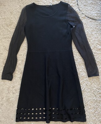ELIE TAHARI Zita black long sleeve knit knee length dress medium m 8 10 NWT  | eBay
