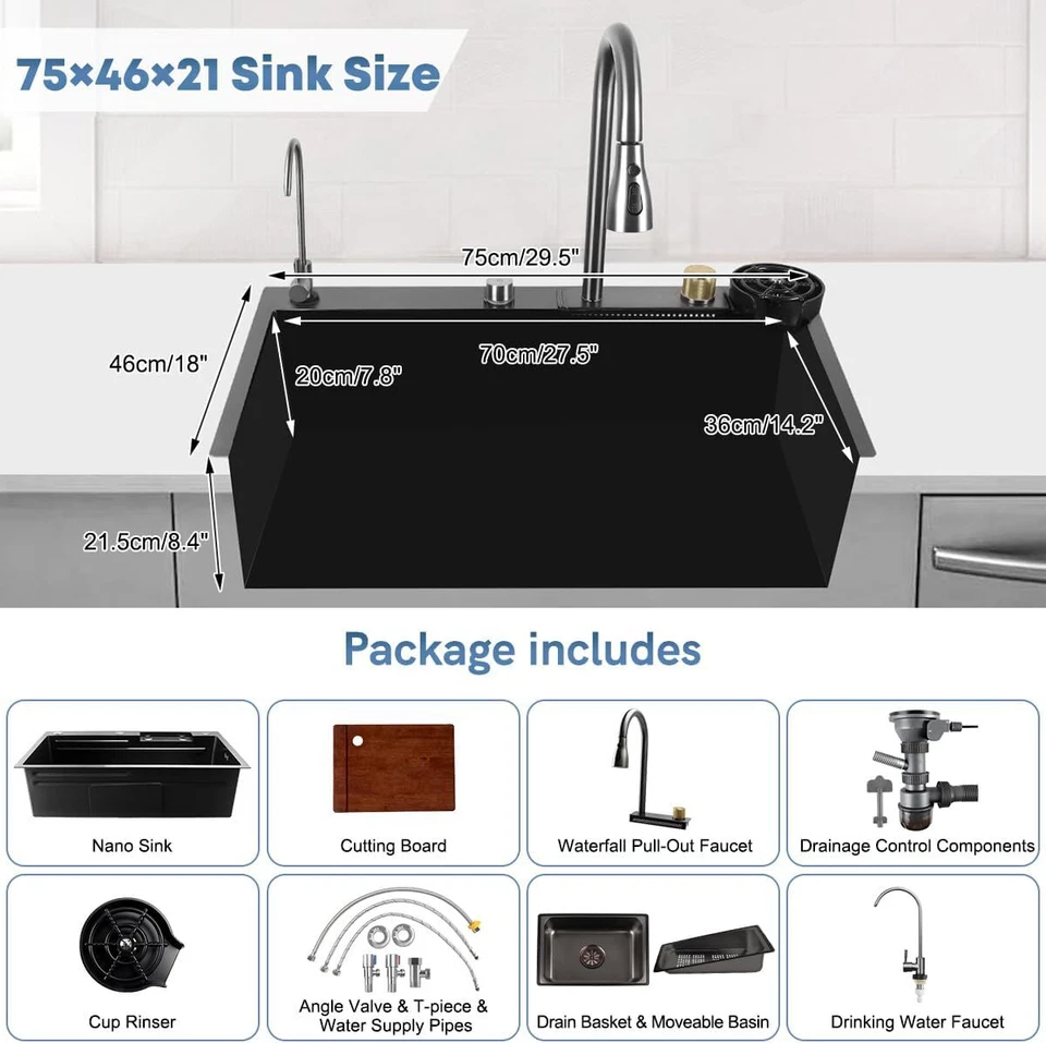 Küchenspüle Wasserfall Spülbecken Küchenspüle Küchenspülen Edelstahl(75 x 46 cm） - Bild 3 von 4