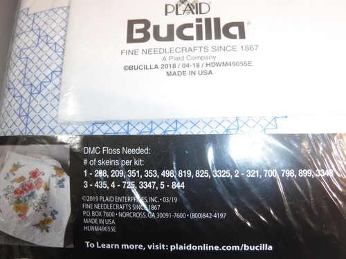 Bucilla Stamped Cross Stitch Lap Quilt Kit 45"X45" Flowers From The Garden Plaid - Picture 5 of 5