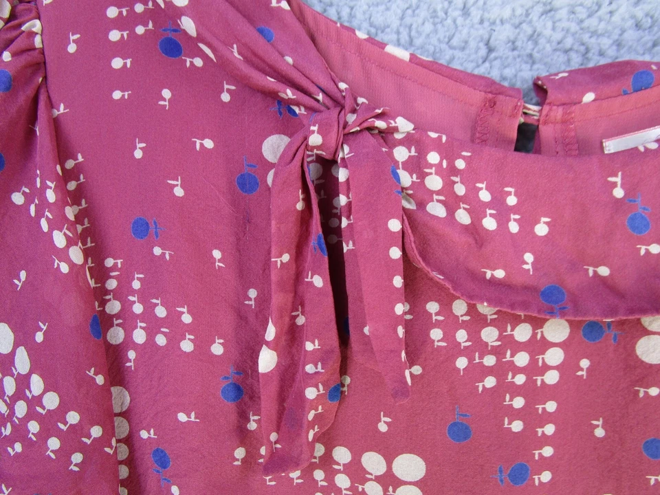 Lux Anthropologie Women's Silk Blouse Size Medium Red Rust Short Sleeve Cherry - Image 3 of 4