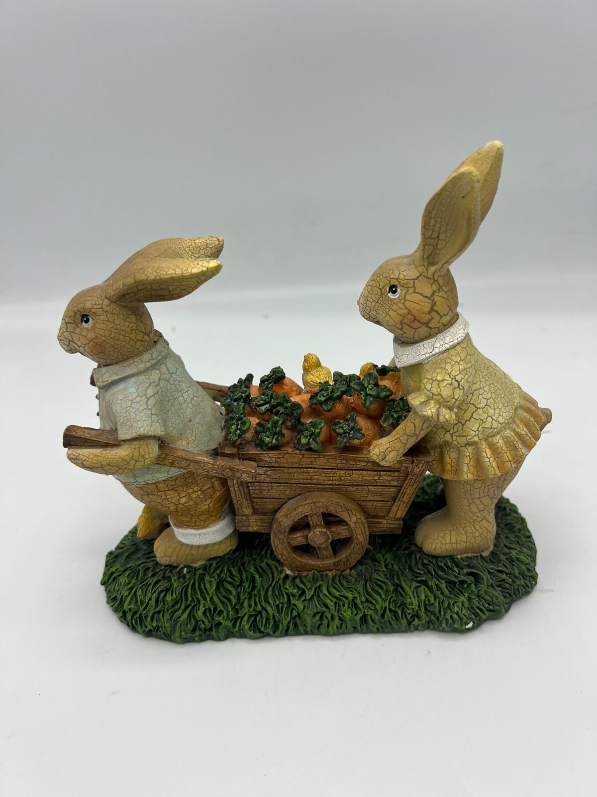 Bunnies with Carrot Cart Figurine by Valerie Spring Easter Home Decor