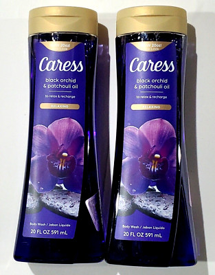 2 Bottles Caress Black Orchid & Patchouli Oil Relax Recharge Body Wash 20 Oz.