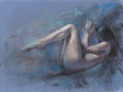 UNDERTOW Female Figurative Drawing Original Soft Pastel Blue Painting Realism
