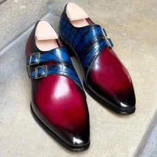 Handmade men Shoes, Two Tone Leather Shoes Double Monk Strap Formal Dress Shoes