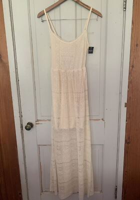 Hollister NWT Womens Ivory Lace Long Maxi Dress With Slit Lining Size Small  | eBay