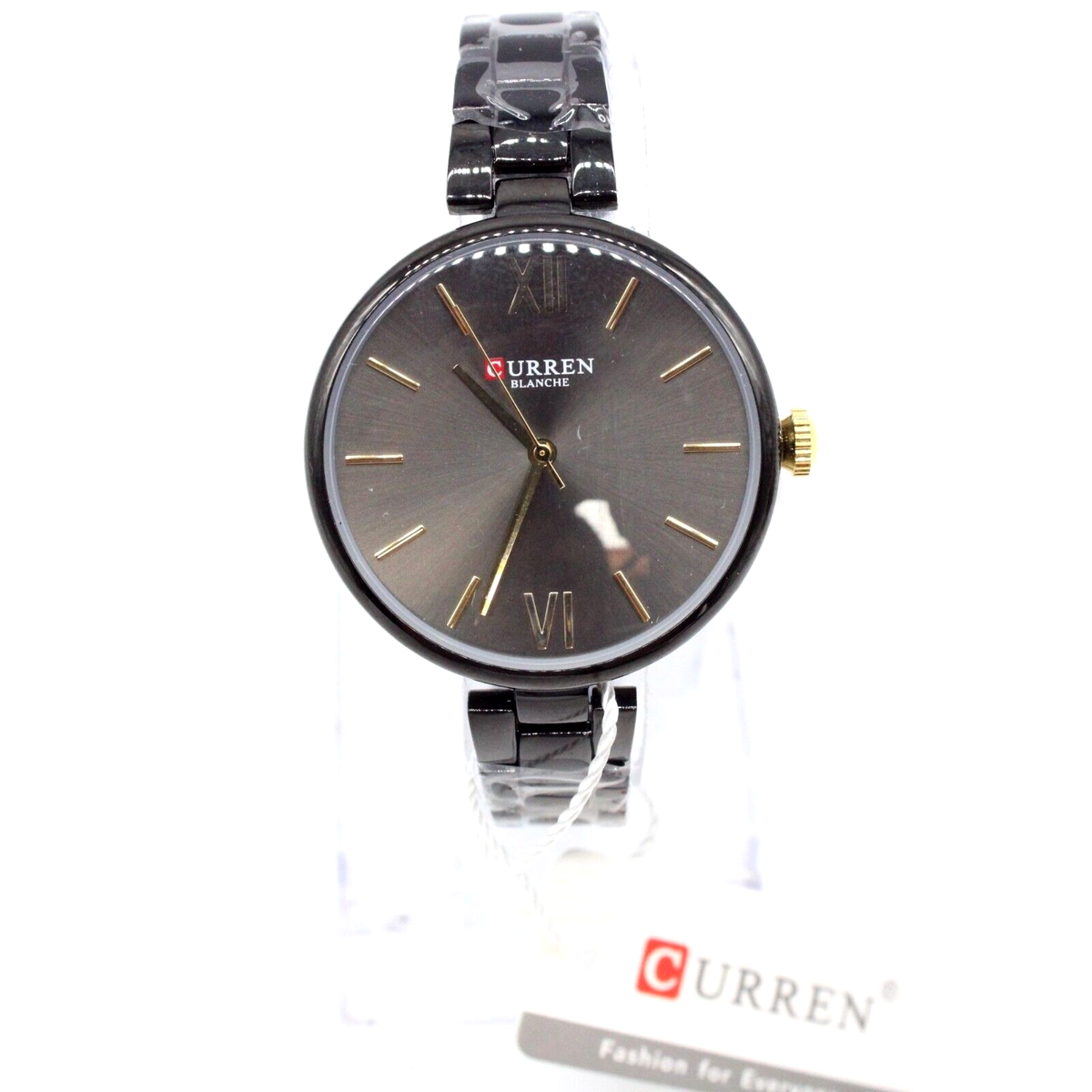 Curren Blanche Watch Womens Black Tone Stainless Steel Big Dial