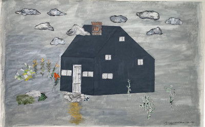 Nantucket Painting Coffin House Original Folk Art Collage Oldest House 36'' x 24''