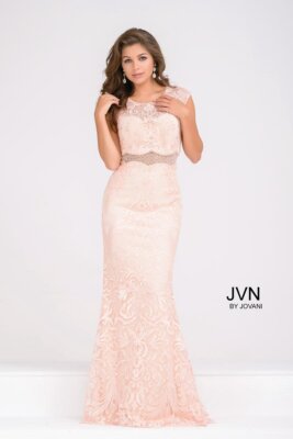Jovani JVN48712 Light Coral Lace Prom Pageant Gown Dress sz 0