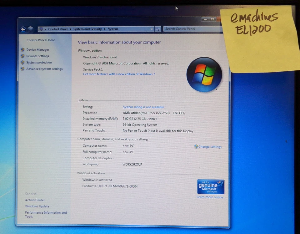 eMachines Acer EL1200 X1700 X1400 Boxer 61 160GB hard drive Windows 7 installed  - Image 2 of 4