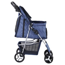 Compact Navy Blue Pet Stroller with Mesh Windows and Quality Upgrades