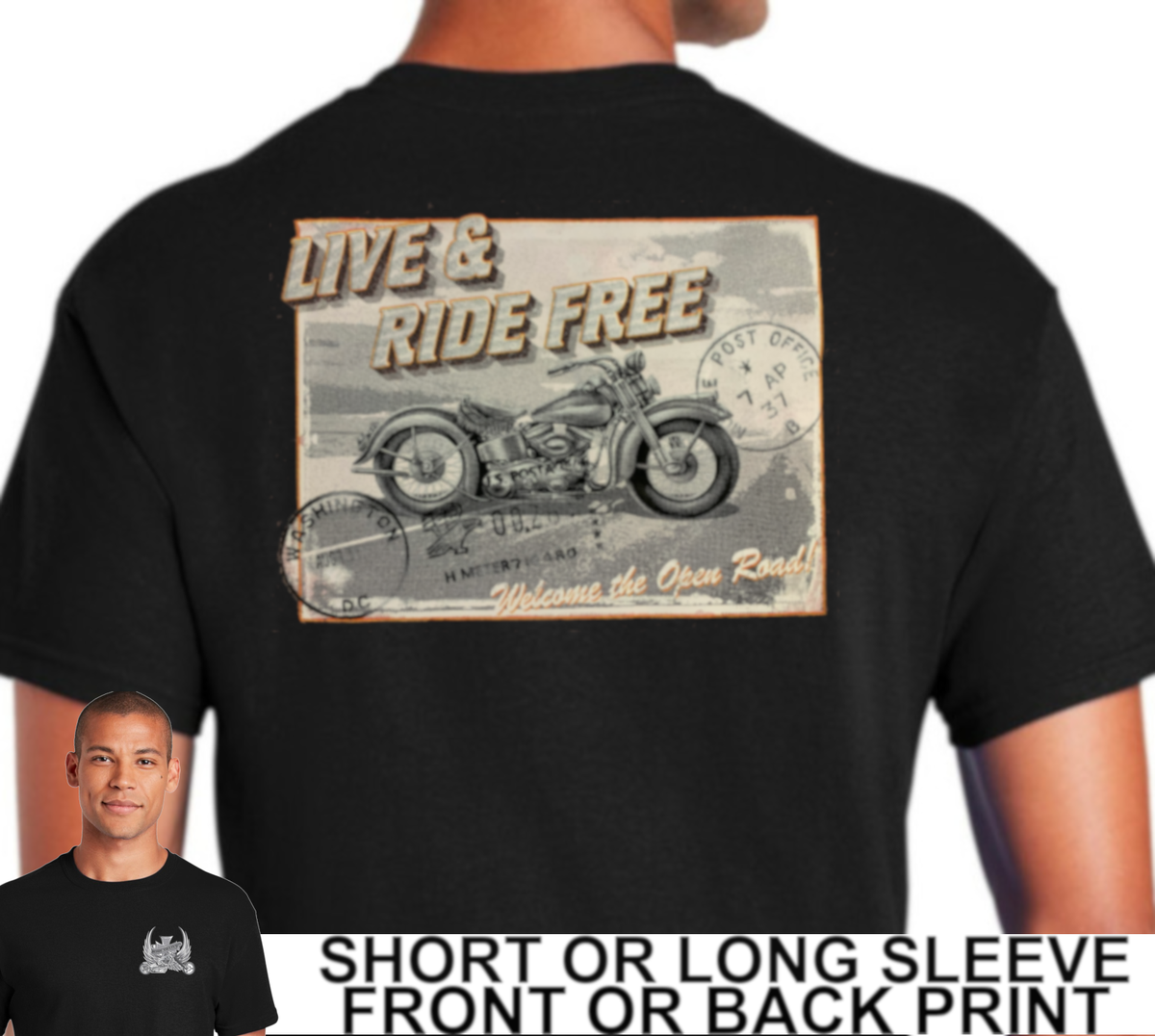 tシャツ Biker Live & Ride Free American Motorcycle Welcome the open Road