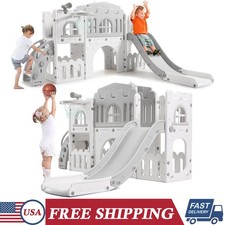 8 In 1 Toddler Slide  Climber Set Indoor Outdoor Playground for 1-3 Kids Gray