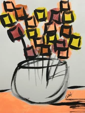 Floral Art Original Abstract Flower 11x14 Painting Modern Pop Art Minimalist