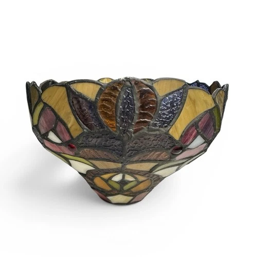 Vintage Tiffany Style Mosaic Leaded Stained Glass Art Light Lamp Shade 8 x 5 in