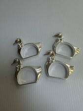 ART DECO SILVERPLATED DUCK DUCKLING FIGURINE NAPKIN HOLDER RING SET OF 4