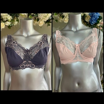PRETTY SECRETS Ella Bra 2 Pack UK 36E OR 34F Navy Pink Lace Non Wired Non Padded