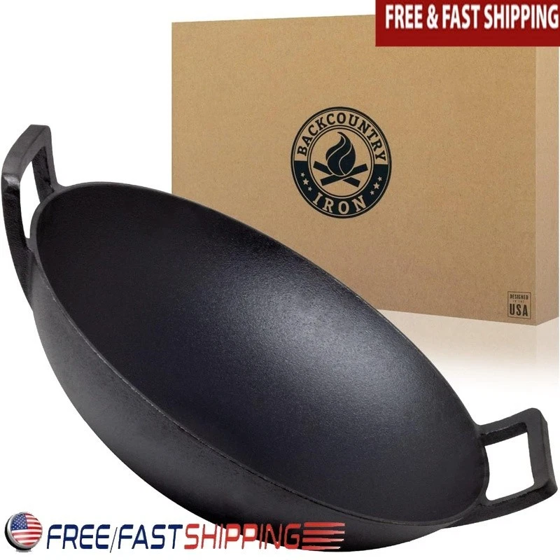Preseasoned Cast Iron Wok Compatible W/ Gas Electric Induction Cooktops Stir Fry