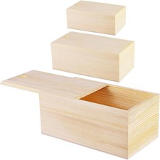 3 Pack Unfinished Wooden Box with Slide Lid, Blank Pine Wood Box Case Container