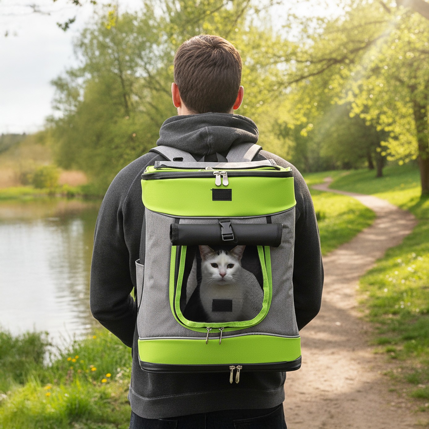 Mochila para perros & gatos, bolsillo para botella & protección contra la lluvia
