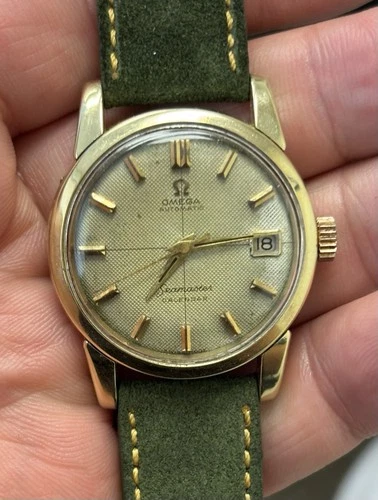 Vintage 1958 Omega Seamaster Calendar 2849-6SC Waffle Dial Watch