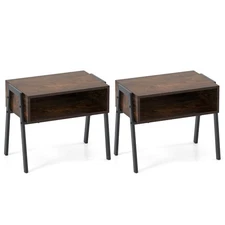 2 PCS Stackable End Table Shelf Accent Table Night Stand Bedside Table Brown