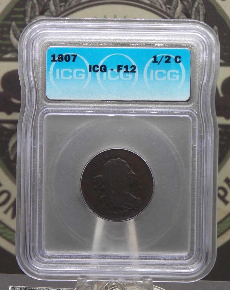 1807 Draped BUST Half Cent 1/2c ICG F12 #901 Fine ECC&C, Inc. - Image 3 of 4
