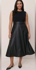 NWT! Ann Taylor Black Sleeveless Faux Leather Flare Midi Dress - Size 12