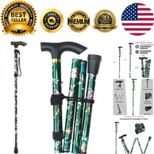 Compact Folding Cane with Ergonomic Grip - Lightweight 5-Level Adjustable Height