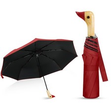UPF50 Compact Duck Umbrella - Wooden Duck Handle UV Blocker Folding Parasol ...
