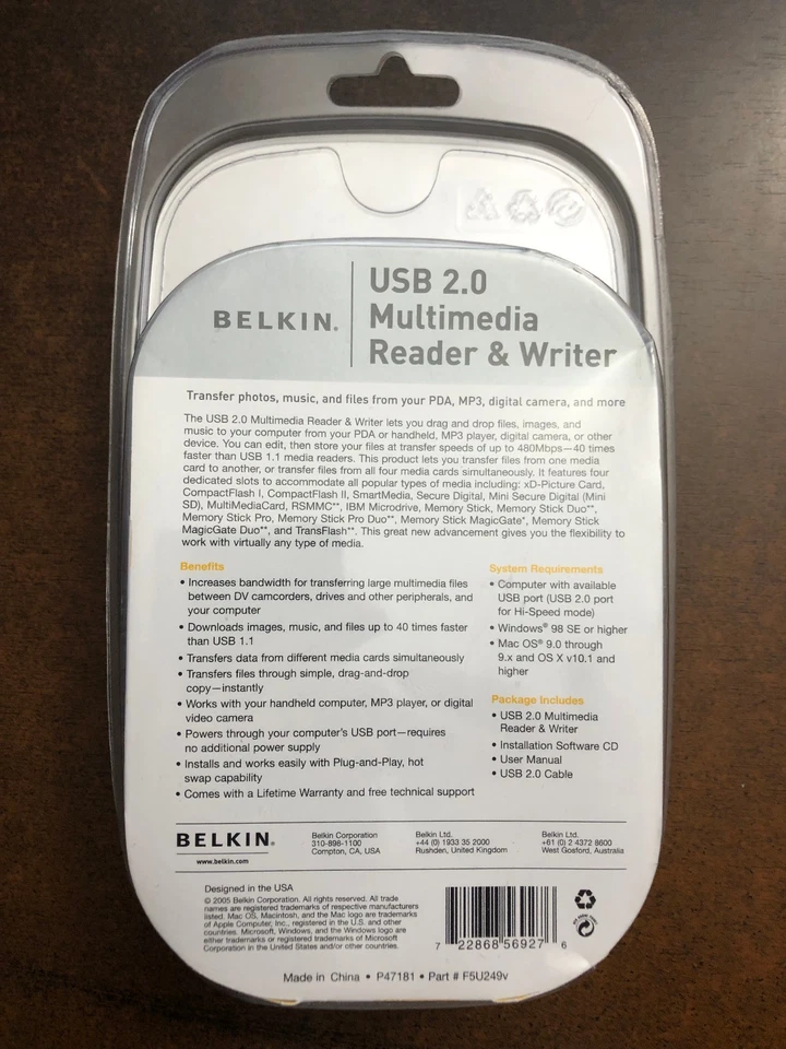 NEW Belkin USB 2.0 Multimedia Reader & Writer F5U249v P47181 Windows MAC Memory - Image 2 of 2