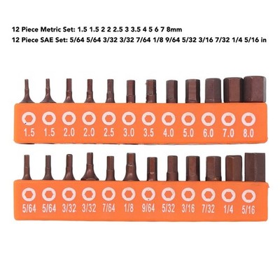 24 Pcs Hex Head Drill Bit Set 1/4 Inch Hex Shank S2 Alloy Steel Metric and SAE