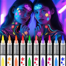 Glow in the Dark Face Paint Markers 10 Colors, Neon Body Paint Pen for Skin Glow