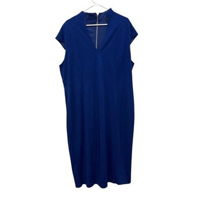 Alexia Admor Katrina Split Neck Ponte Knit Sheath Dress Blue NWT Womens 2X