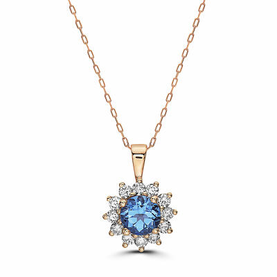 Birthstone 14K Rose Gold Blue Topaz Nude Diamond cts 18