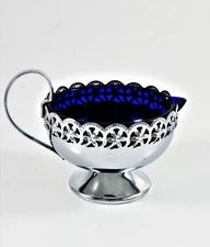 Vintage Celtic Quality Chrome Sauce Bowl Boat Cobalt Blue Glass Liner England