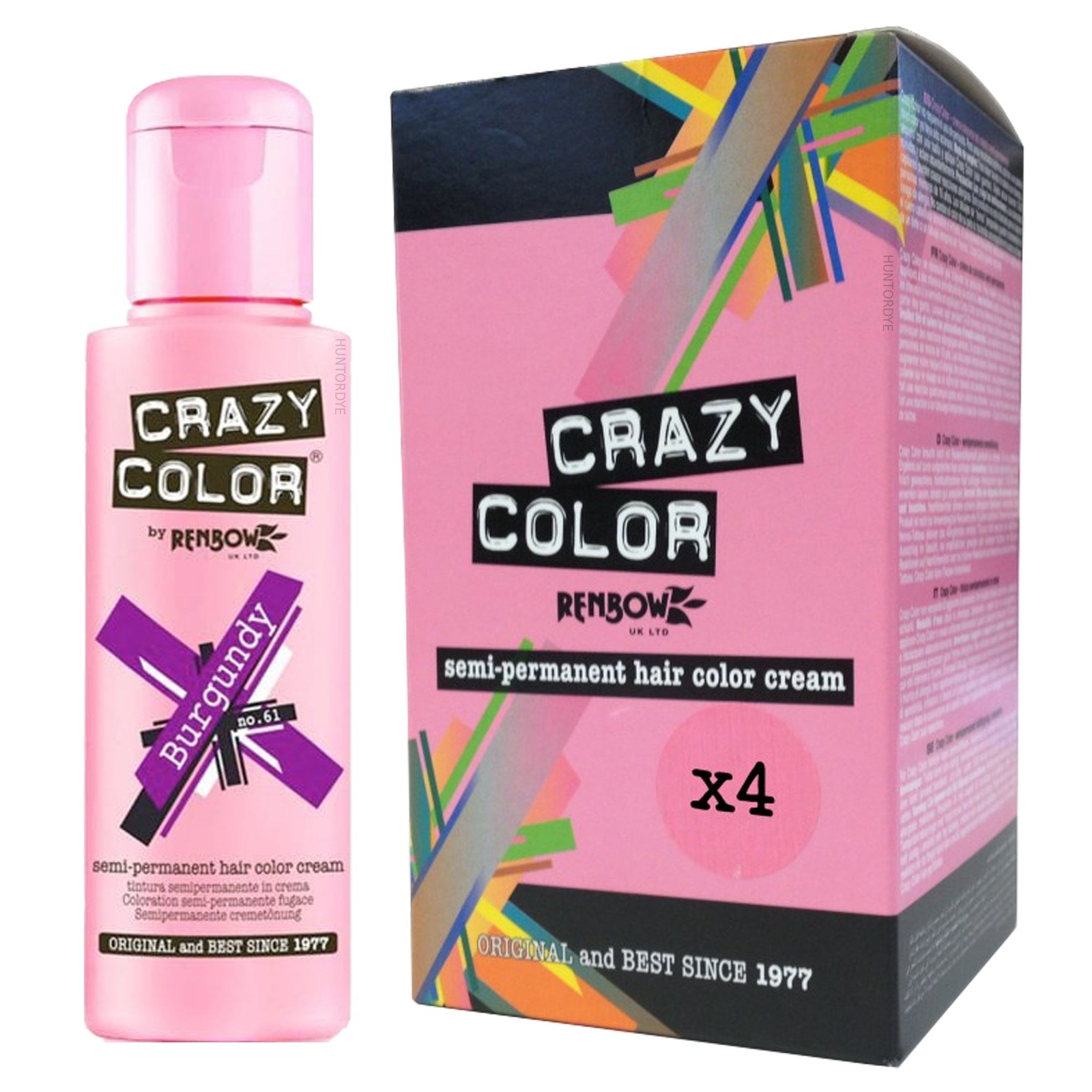 Renbow Crazy Color Semi Permanent Hair Dye - Burgundy (4x 100ml)
