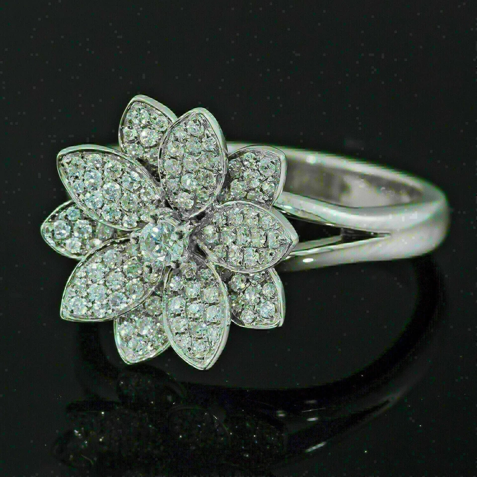 1,25Kt Blumen Ring Diamant Verlobungsring Hochzeit Ring Weißgold-Finish gr 52-62 - Bild 2 von 4