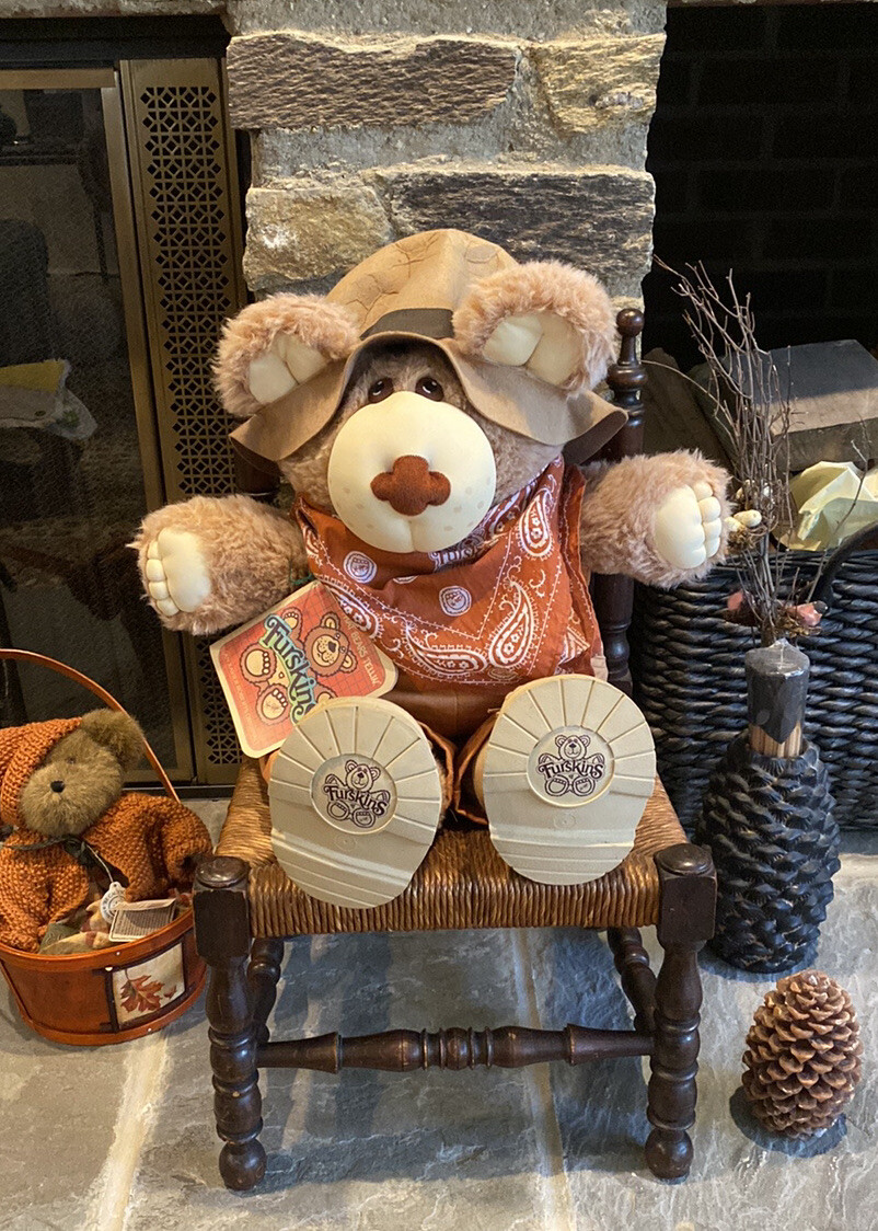 Vintage Furskins Dudley 24” Teddy Bear Plush Orange Overalls