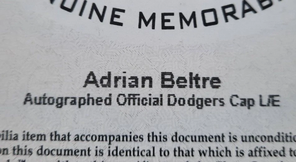 2001 Fleer Legacy Hof Adrian Beltre Gorra firmada automáticamente Sombrero de los Dodogers con certificado de autenticidad Fleer Foto 4 de 4