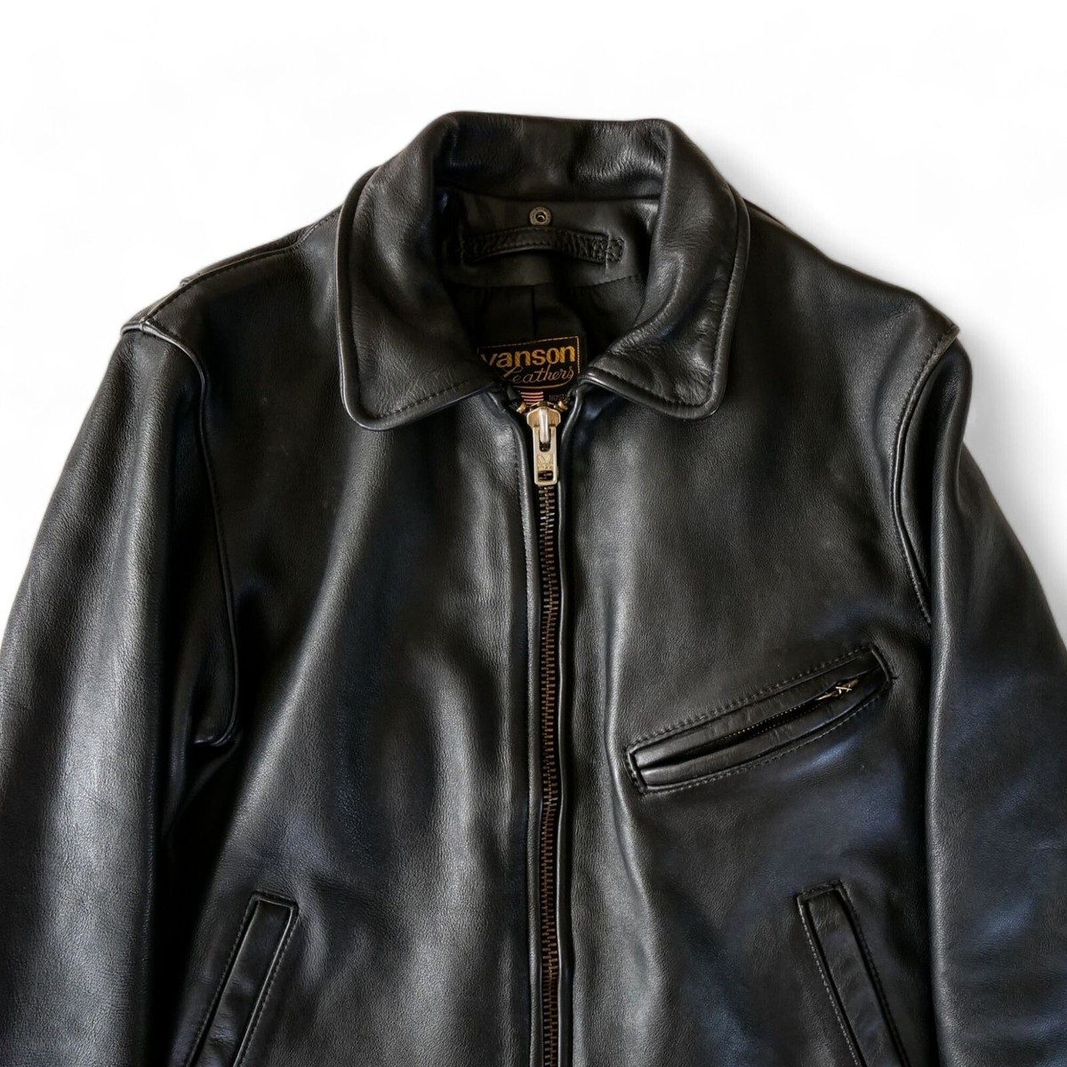 VANSON Enfield Single Leather Jacket Men's Size 34 Black From