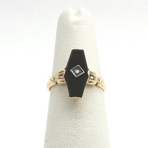 Victorian 10k Gold Black Onyx Diamond Navette Ring Ebay