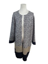 Chicos Travelers Collection Long Open-Front Leopard Print Cardigan Size 2 - New