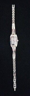 Cato Silver Tone Cuff Watch w/Crystals Partial Link Band 7.5'' Max New Battery