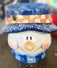 Ceramic Santa Snowman Head Painted Christmas Tea Light Candle Holder